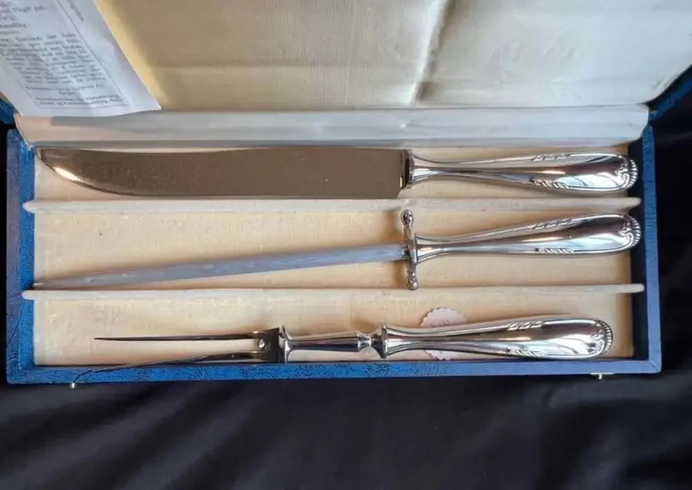 Norsk Stålpress A/S 3-Piece Carving Set with Knife, Sharpener, and Fork